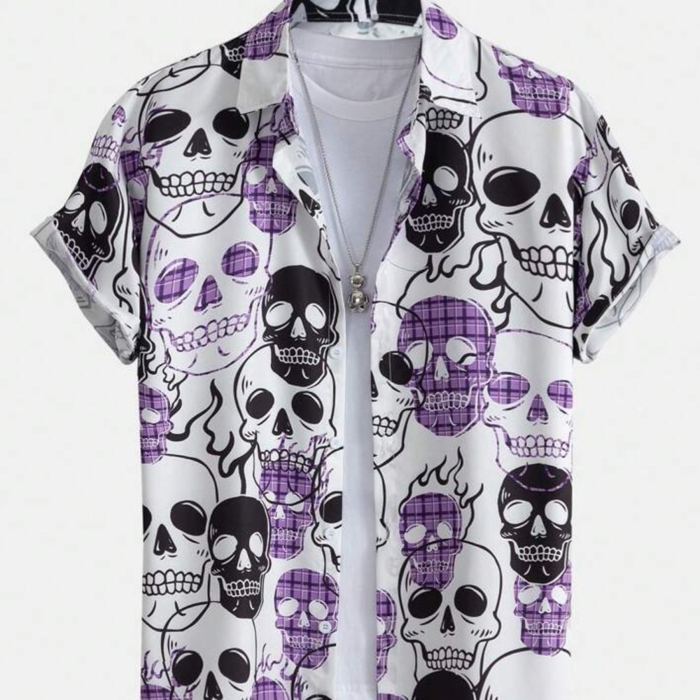 Men's Purple and Black Skull Print Shirt